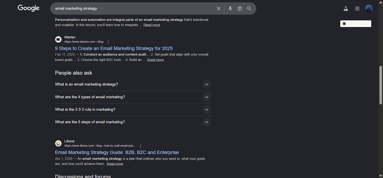 [Screenshot: Google PAA box for the chosen keyword, expanded to show four related questions]