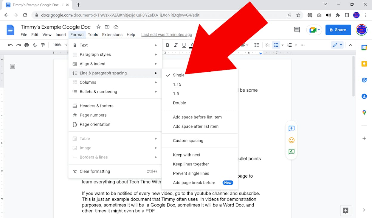 [Screenshot: Example outline in a Google Doc with three to four bullets under each H2, showing the four bullet types in use]