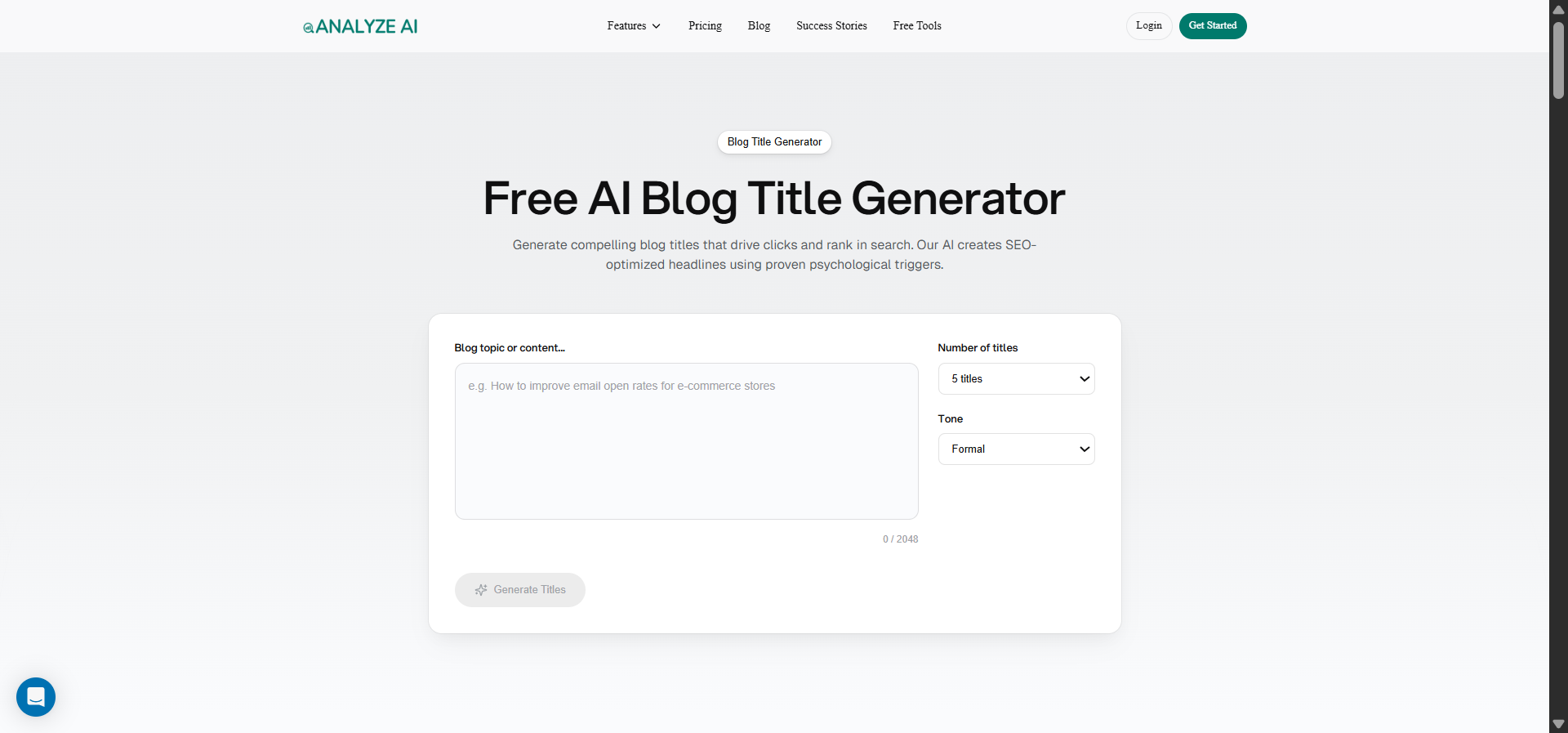 Free AI Blog Title Generator.