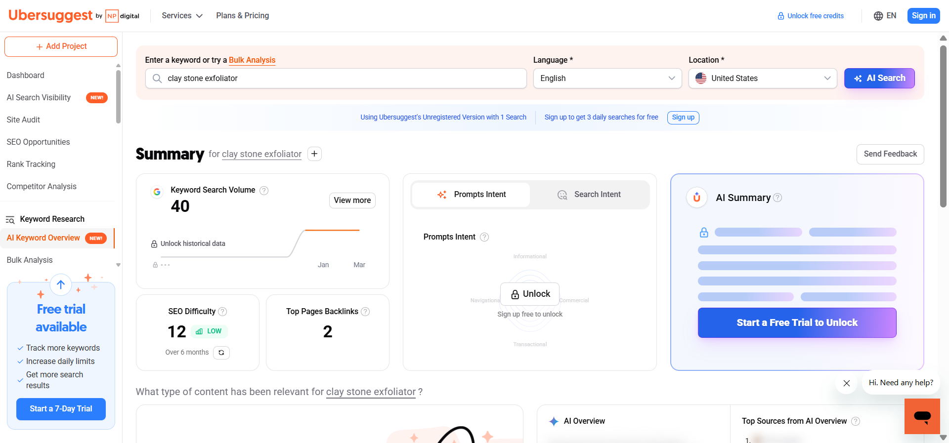 [Screenshot of keyword research tool showing Australian search volume for &ldquo;clay stone exfoliator&rdquo; and related terms totaling over 100 monthly searches]