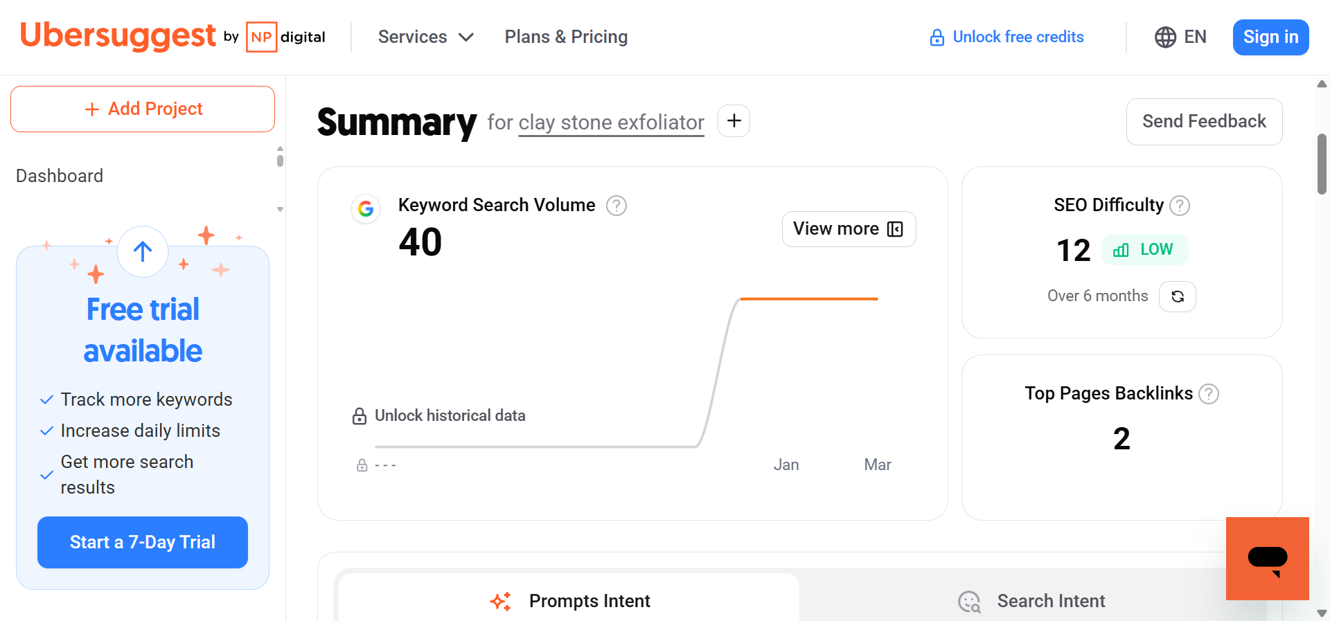 [Screenshot of keyword research tool showing US search volume for &ldquo;clay stone exfoliator&rdquo; keywords at 0-10 searches]