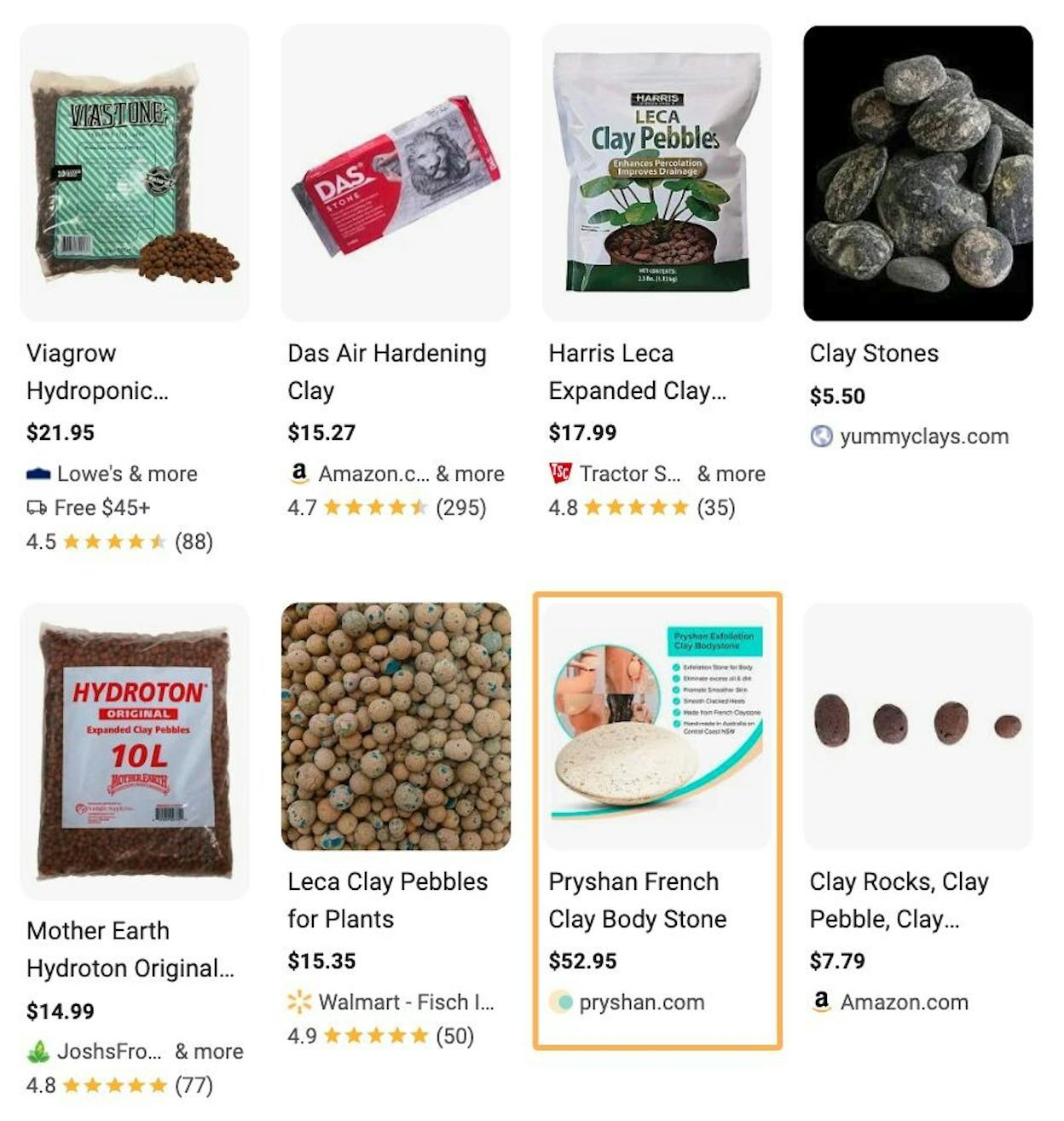 [Screenshot of Google sponsored product carousel showing competitor clay stone exfoliator products appearing above organic results]