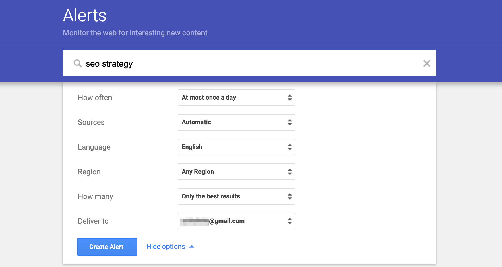 [Screenshot of a keyword alert setup interface where you can enter your brand name, set volume thresholds, and choose notification frequency]