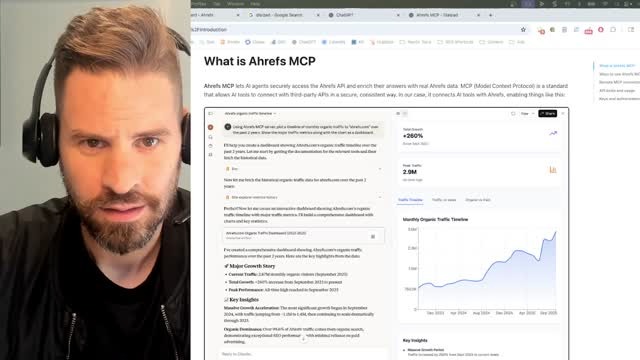 [Screenshot: Chris Long&rsquo;s LinkedIn post showing the Ahrefs MCP keyword clustering output]