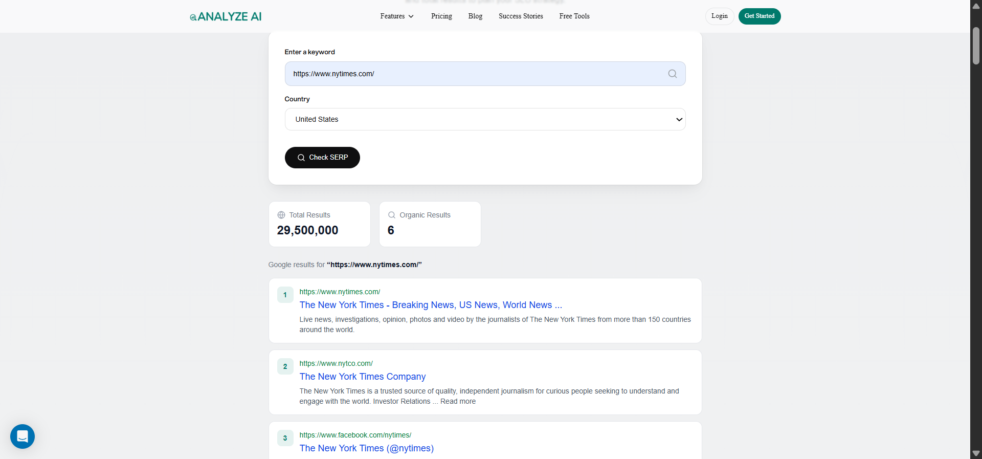 [Screenshot: SERP Checker showing the top 10 results for a sample target keyword, with titles and URLs visible]