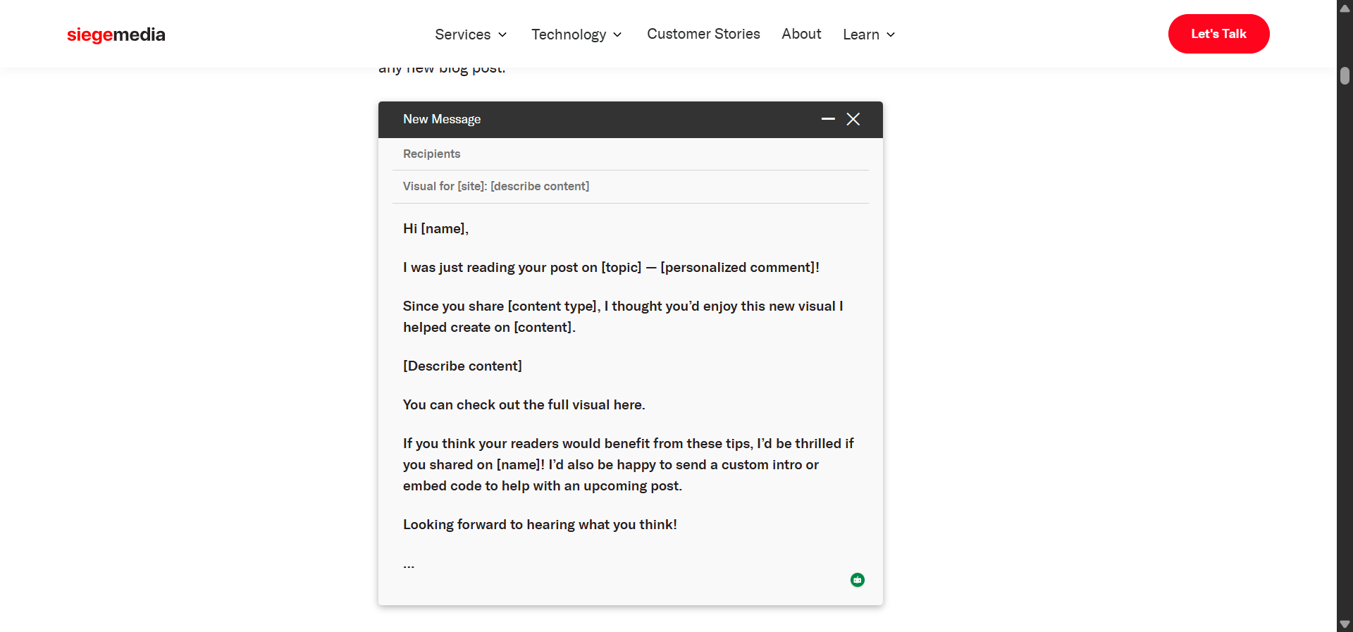 [Screenshot: Example outreach email with the four levers annotated]