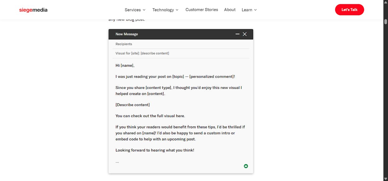 [Screenshot: Example outreach email with the four levers annotated]