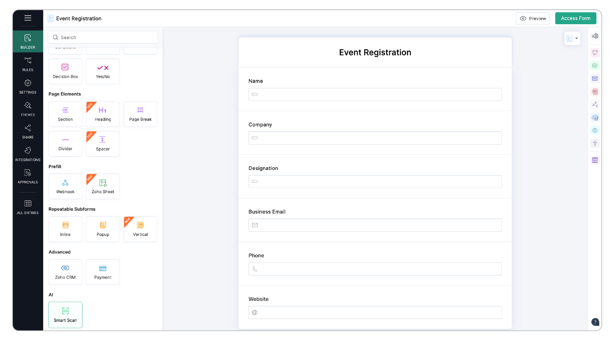 [Screenshot: BWT Site Scan setup form showing scan name, scope selector, and page limit field]
