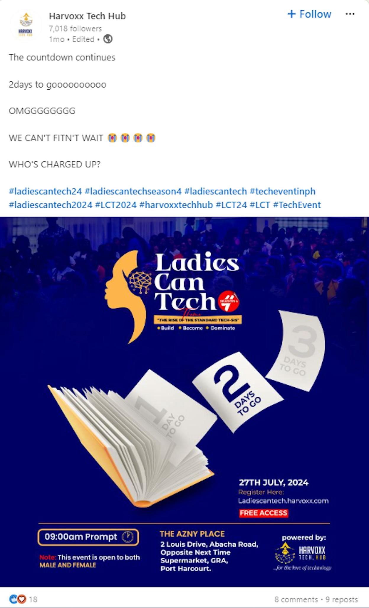 [Screenshot: LinkedIn post from a team member promoting the event with a behind-the-scenes photo and clear ticket link]