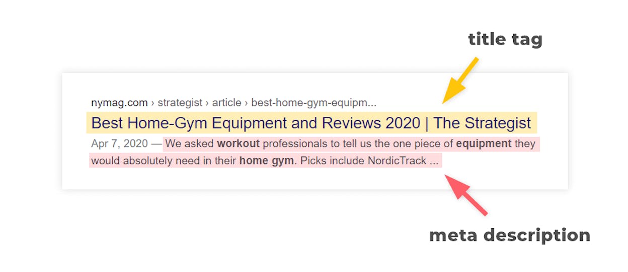 title tag and meta description