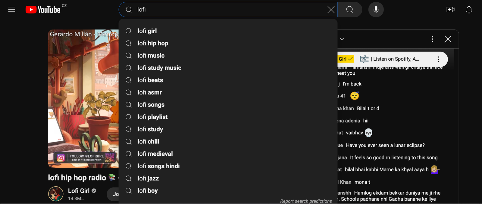 [Screenshot: YouTube search bar showing autocomplete suggestions for a seed keyword like &ldquo;youtube seo&rdquo;]