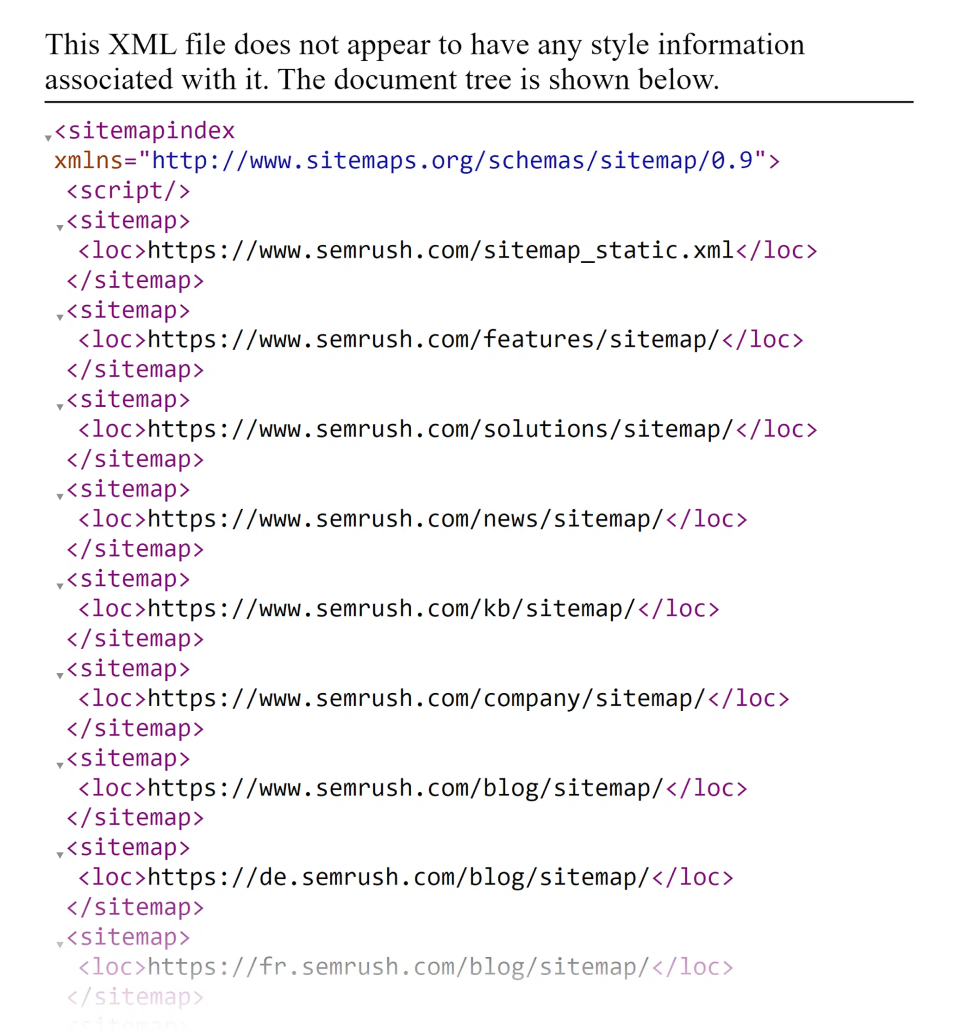 [Screenshot: Adobe&rsquo;s sitemap showing dynamic search results pages listed for indexing]