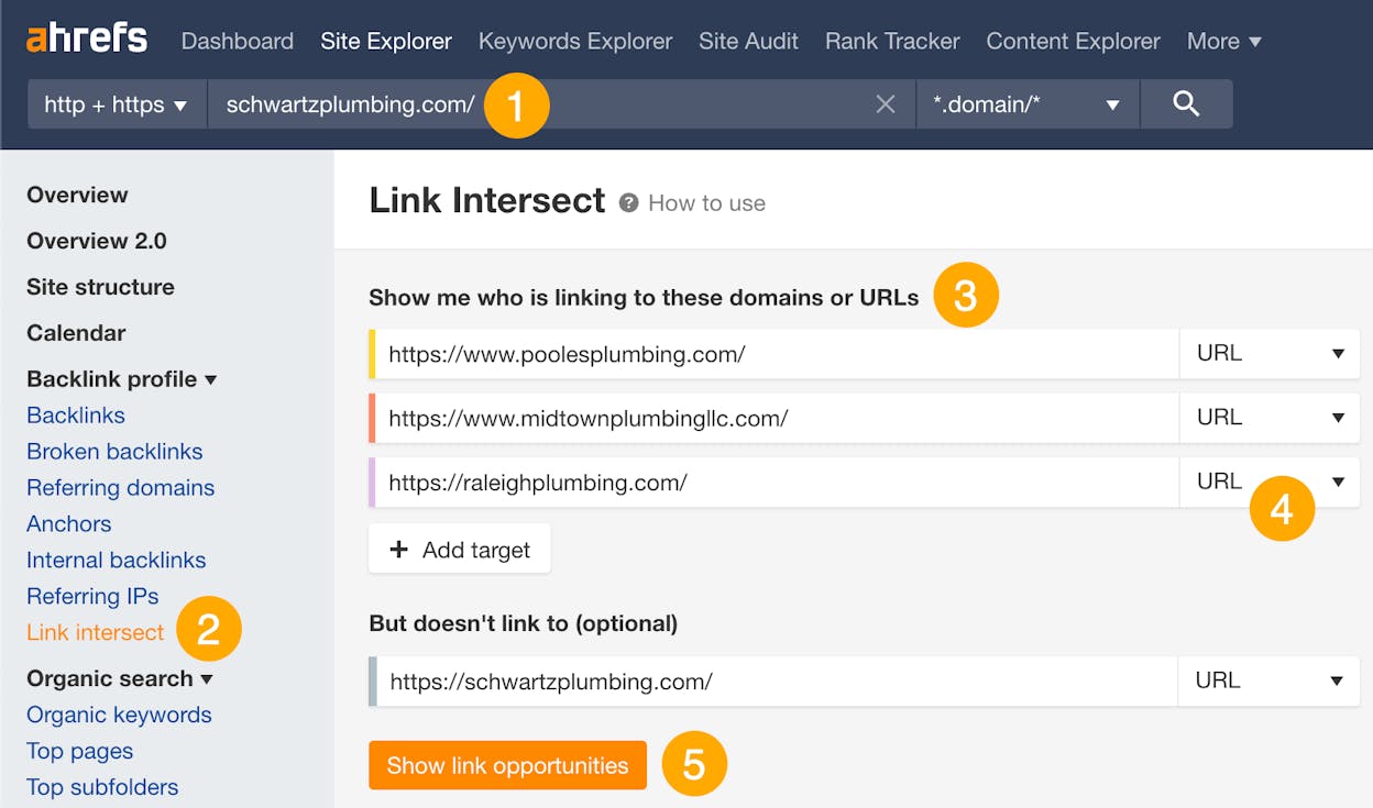 [Screenshot: A backlink tool showing a competitor&rsquo;s referring domains sorted by domain authority]