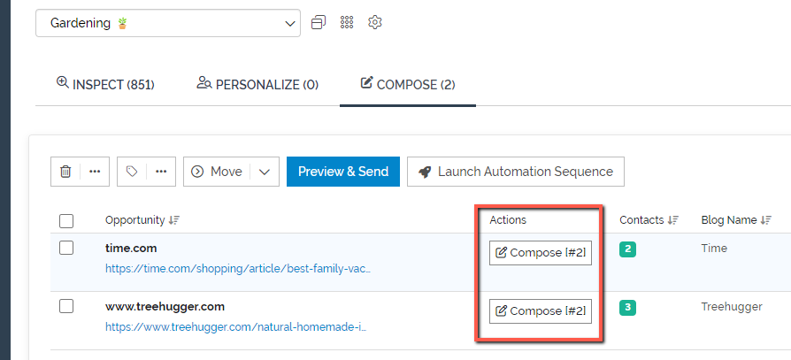 [Screenshot: Pitchbox automated follow-up sequence editor]