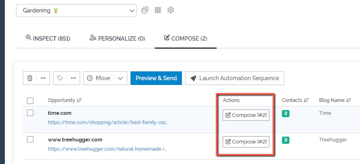 [Screenshot: Pitchbox automated follow-up sequence editor]