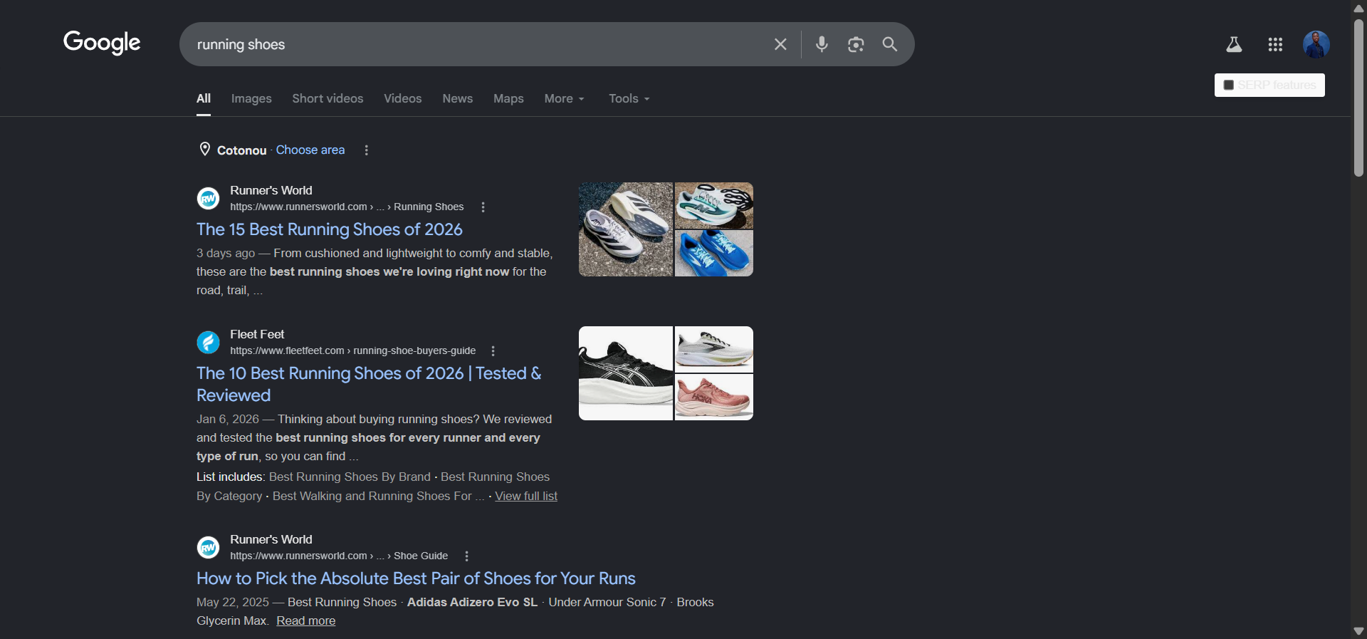 [Screenshot: A Google search results page for a query like &ldquo;running shoes&rdquo; with the four sponsored ad slots highlighted at the top.]