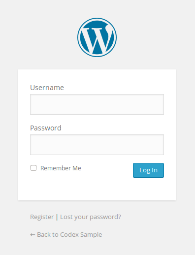 [Screenshot: WordPress login screen with username and password fields]
