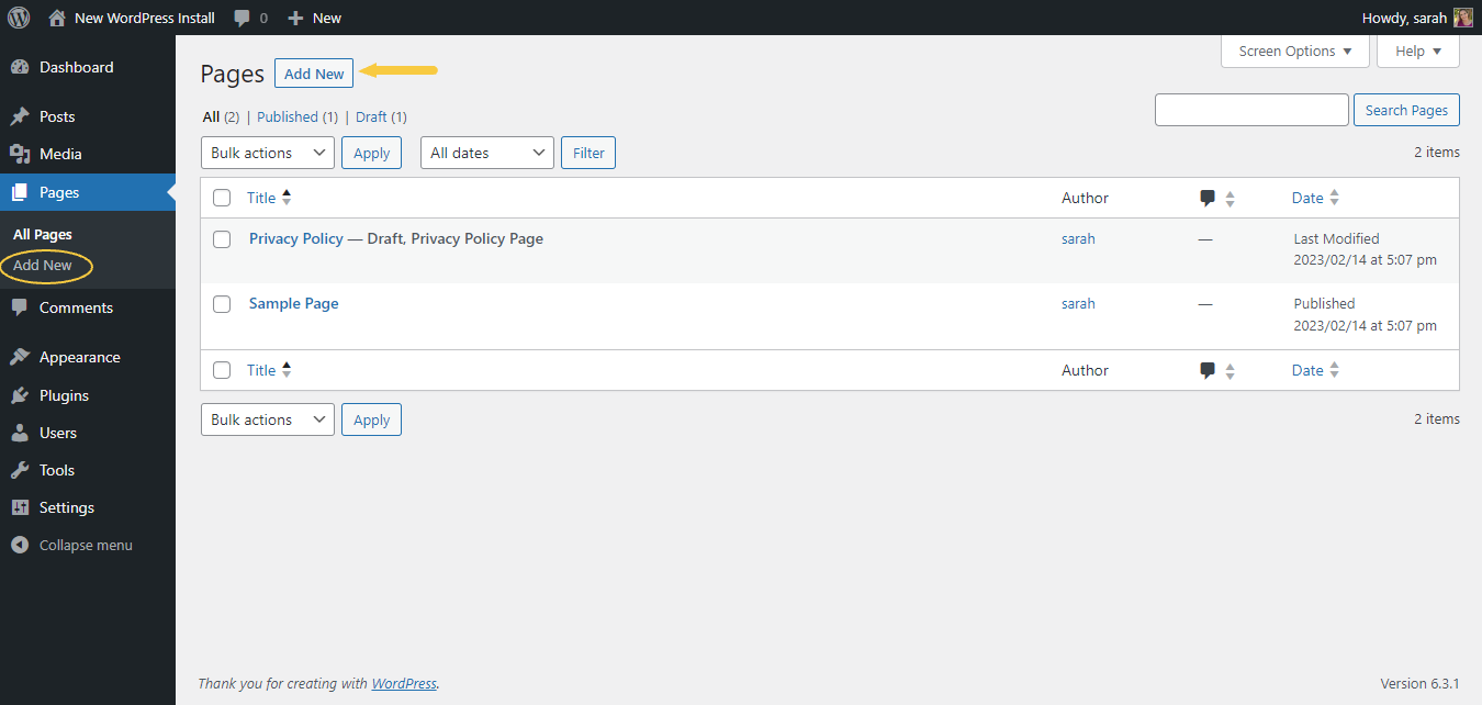 [Screenshot: WordPress theme browser showing the &ldquo;Add New&rdquo; page with featured themes and search bar]