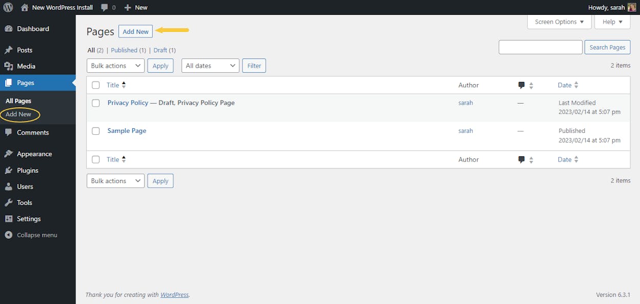 [Screenshot: WordPress theme browser showing the &ldquo;Add New&rdquo; page with featured themes and search bar]
