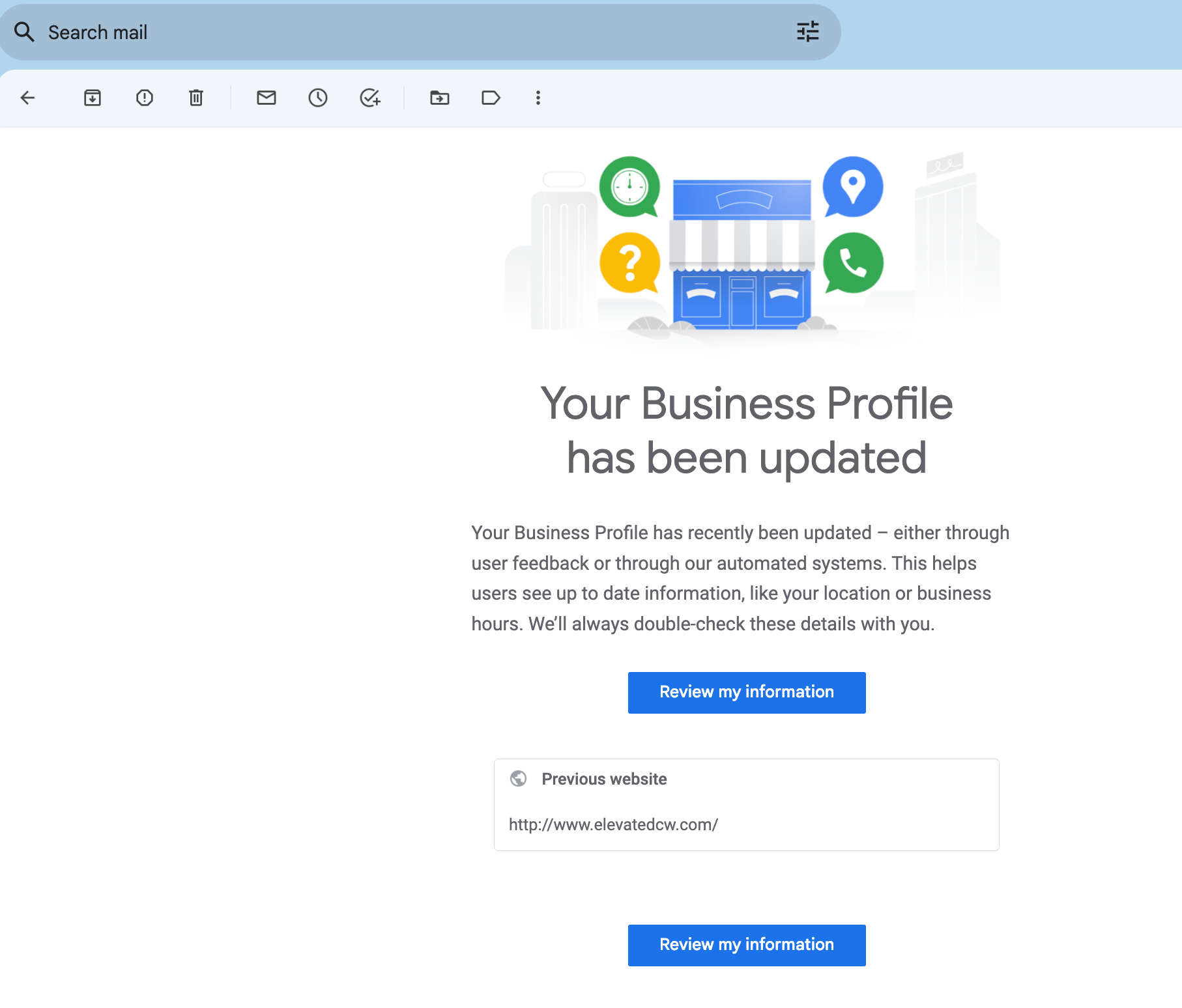 [Screenshot of a Google Business Profile listing showing the website URL field]