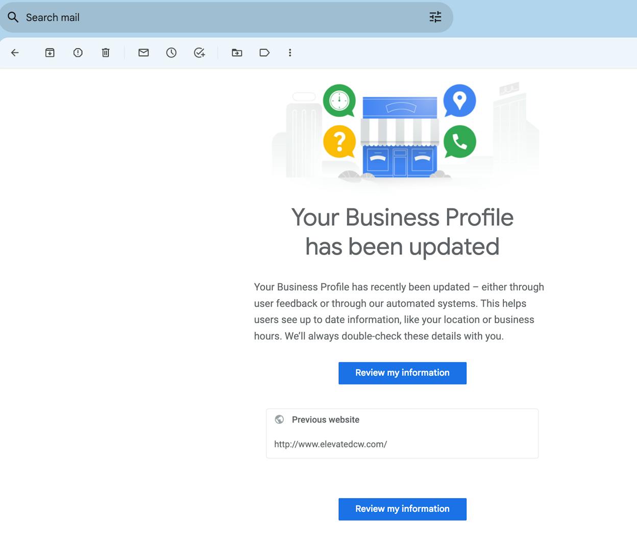 [Screenshot of a Google Business Profile listing showing the website URL field]