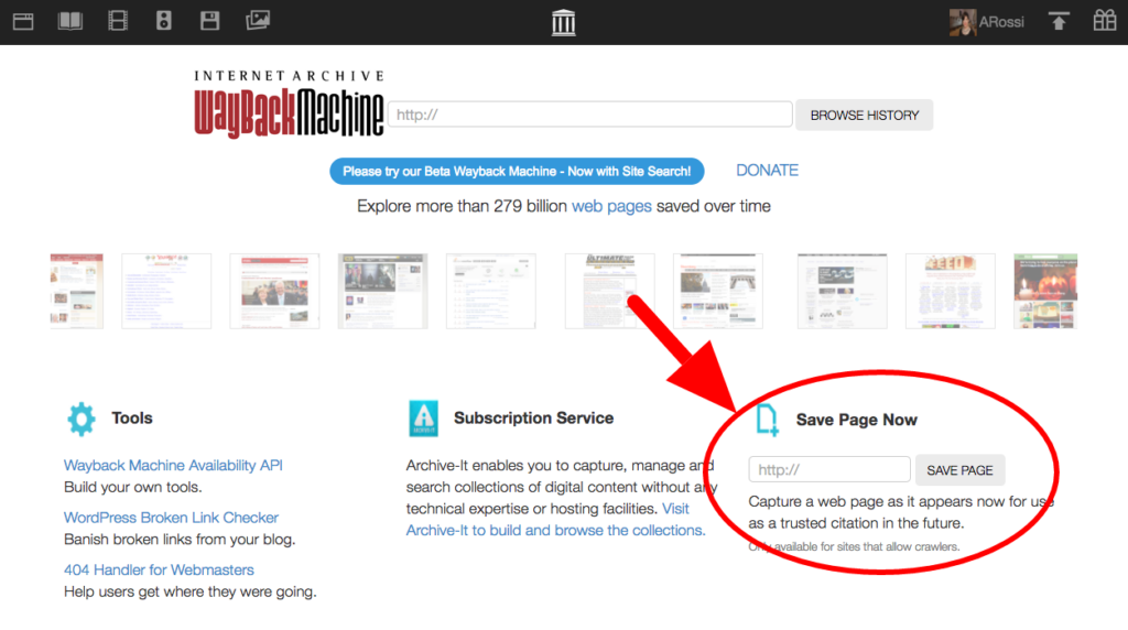 [Screenshot of the Wayback Machine showing an archived version of a dead page]