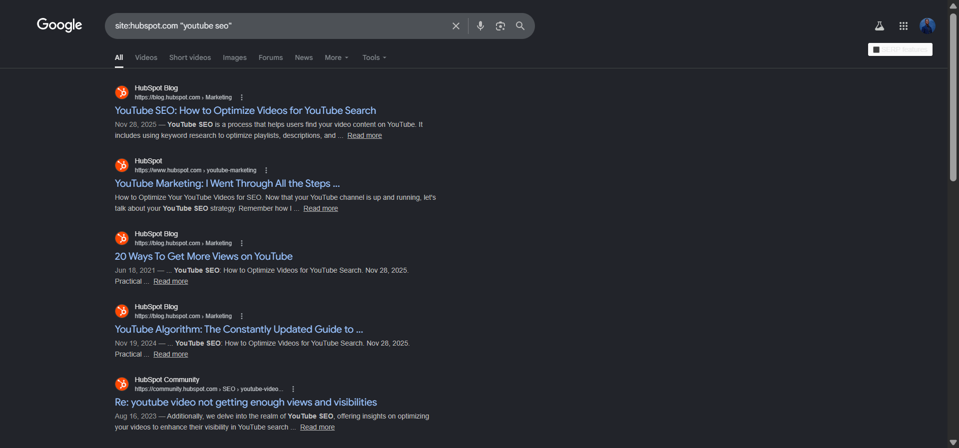 [Screenshot description: Google search results page showing a site: search returning 12 results across blog posts, all candidates for internal linking.]