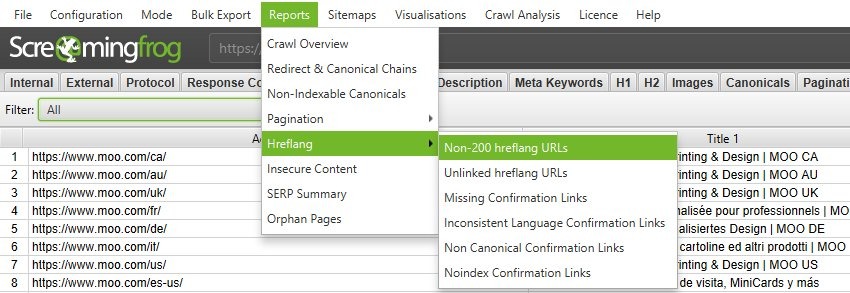 [Screenshot of a site audit tool&rsquo;s hreflang report showing the link graph between language versions and any broken or conflicting tags]
