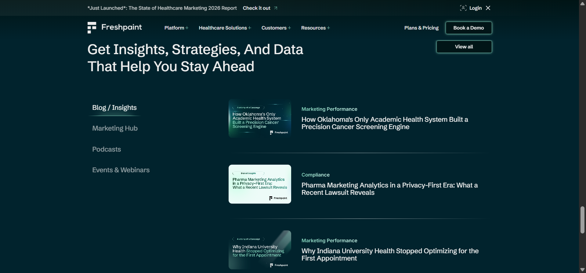 The Freshpaint blog showing several HIPAA-related article titles