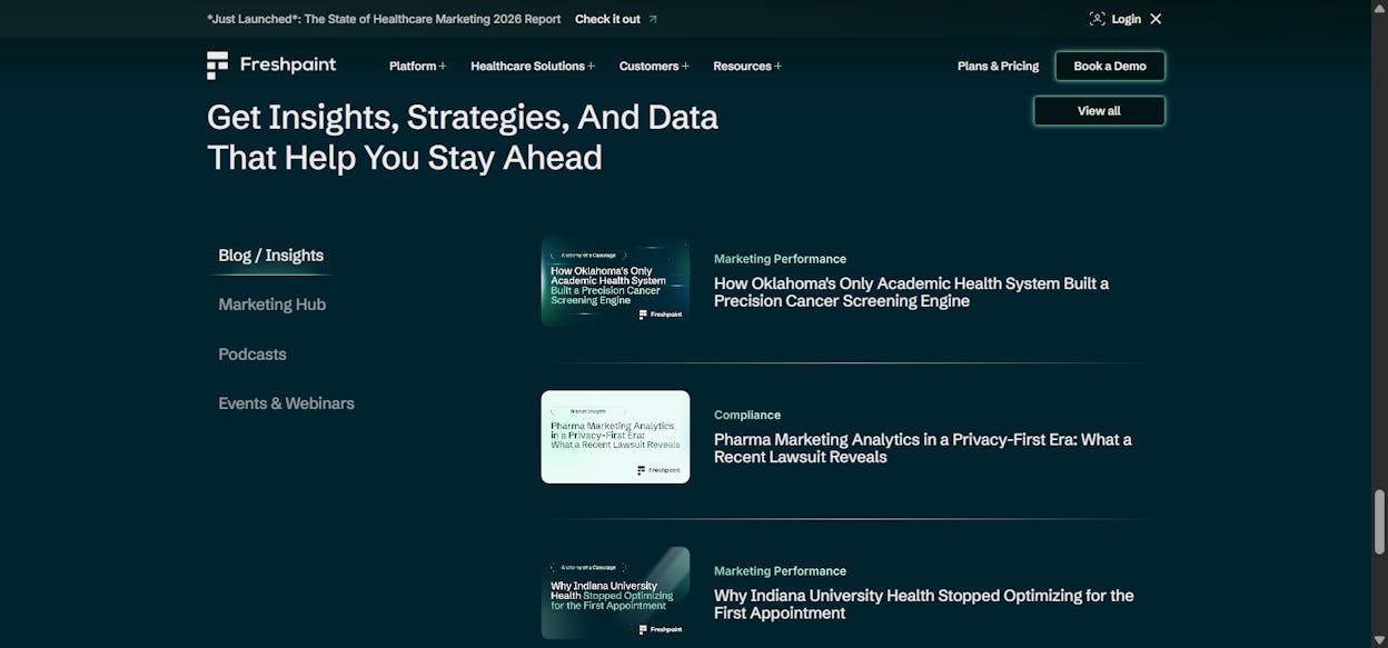 The Freshpaint blog showing several HIPAA-related article titles