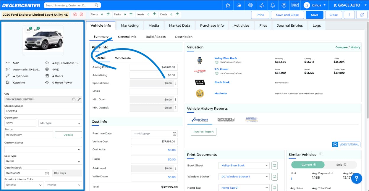 [Screenshot of a dealership inventory page showing make/model filters, vehicle cards with VIN, price, and CTA]