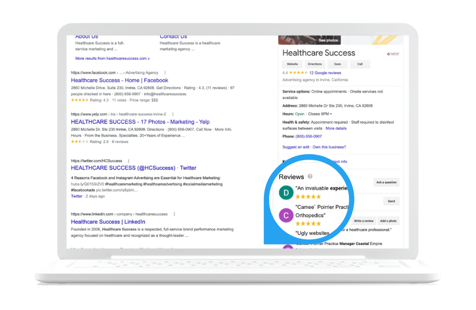 [Screenshot of a Google Business Profile setup screen for a medical practice with all fields filled in]