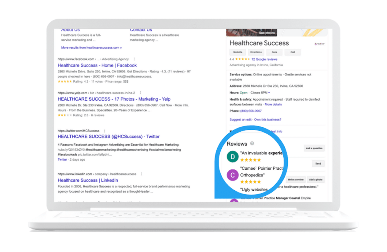 [Screenshot of a Google Business Profile setup screen for a medical practice with all fields filled in]