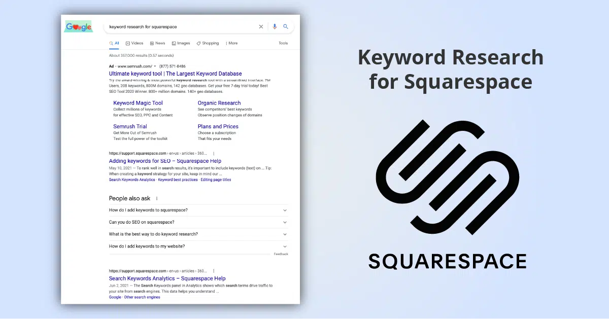 [Screenshot of Squarespace&rsquo;s organic keyword report showing non-branded rankings for the homepage URL]
