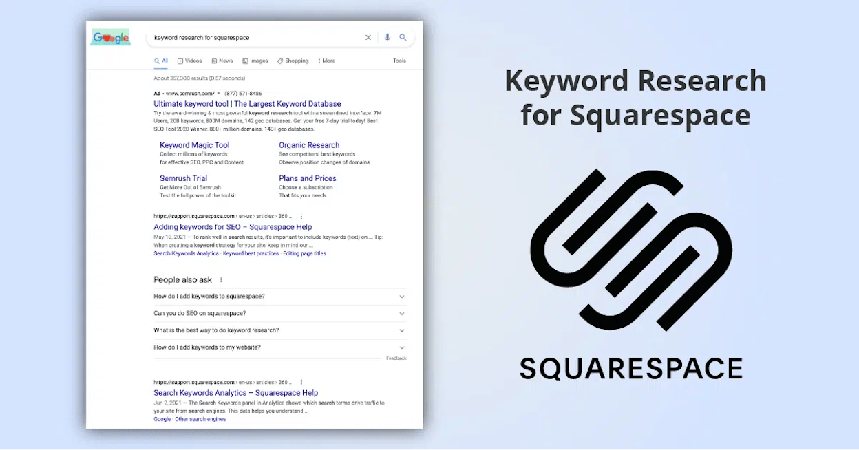 [Screenshot of Squarespace&rsquo;s organic keyword report showing non-branded rankings for the homepage URL]