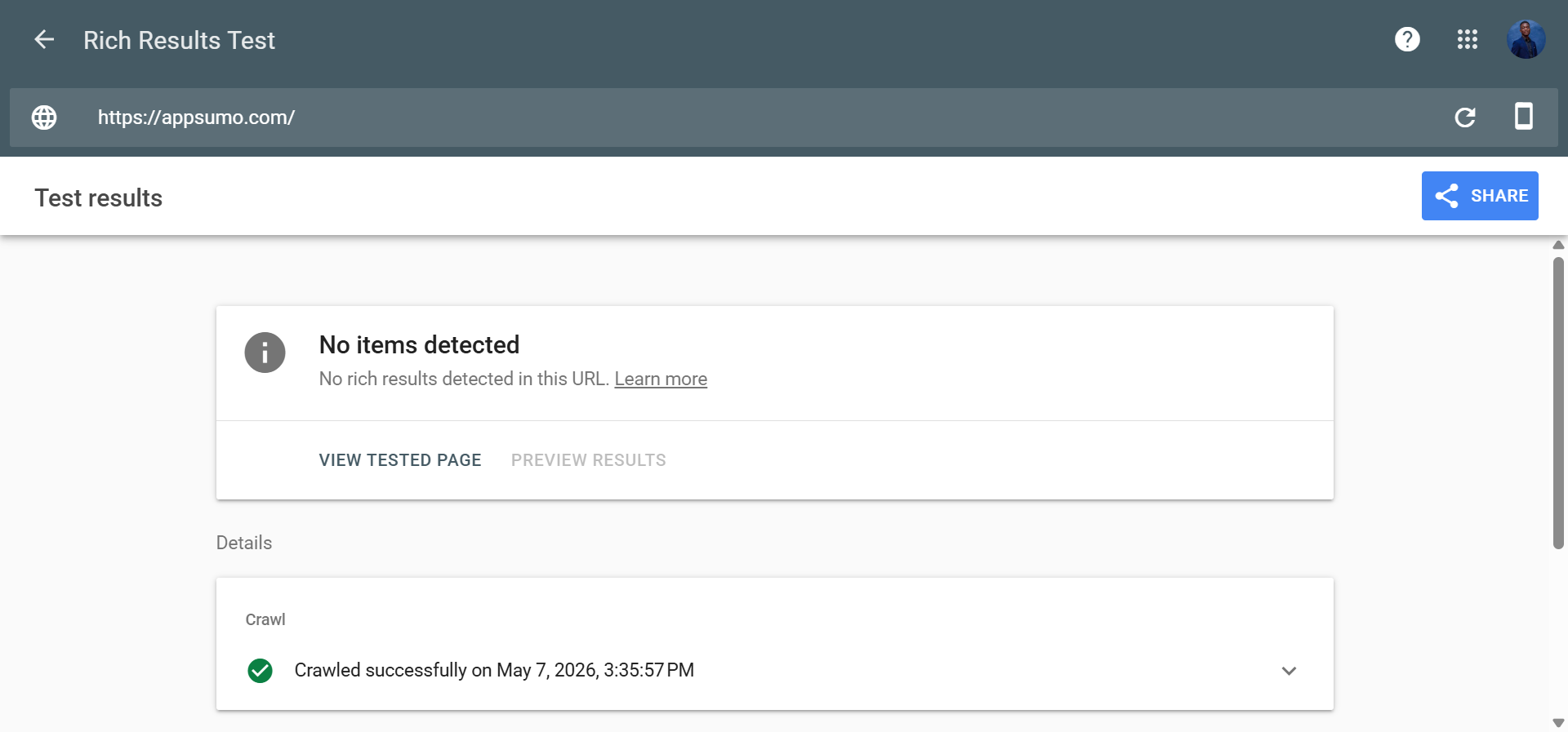 [Screenshot of the Google Rich Results Test showing a passed schema check on the homepage]