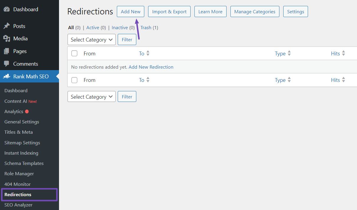 [Screenshot of the Redirection plugin in WordPress showing how to add a 410 Gone status for a specific URL]