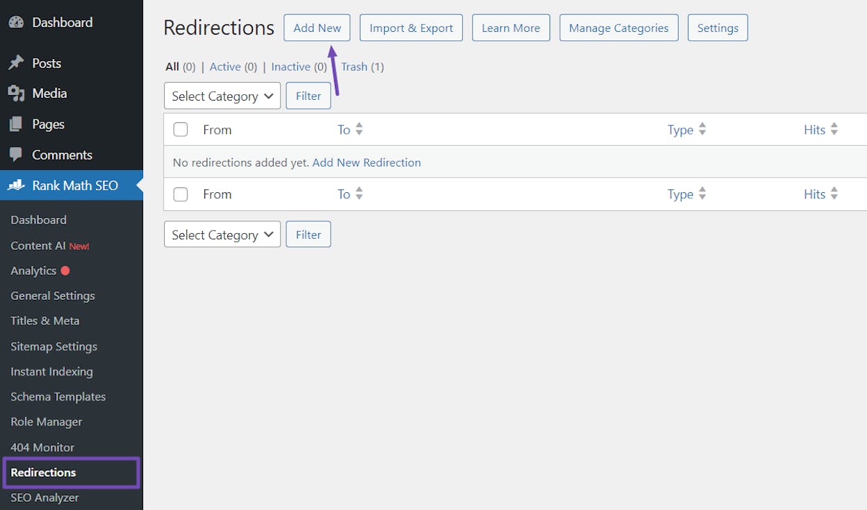 [Screenshot of the Redirection plugin in WordPress showing how to add a 410 Gone status for a specific URL]