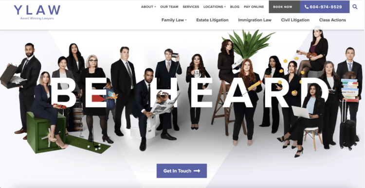 [Screenshot of a law firm website showing a &ldquo;Practice Areas&rdquo; hub page with child pages listed in a sidebar]