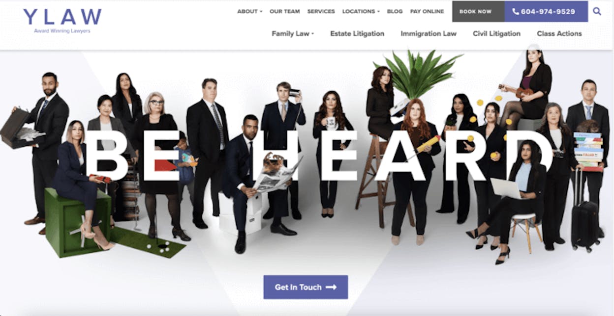 [Screenshot of a law firm website showing a &ldquo;Practice Areas&rdquo; hub page with child pages listed in a sidebar]