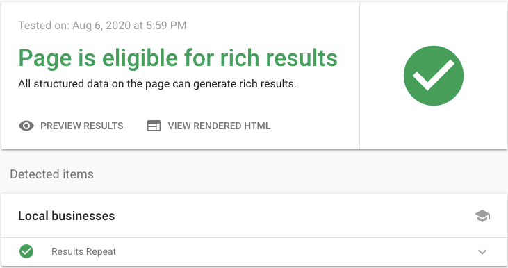 [Screenshot of Google&rsquo;s Rich Results Test showing a validated product page with detected Product, Offer, and AggregateRating schema]