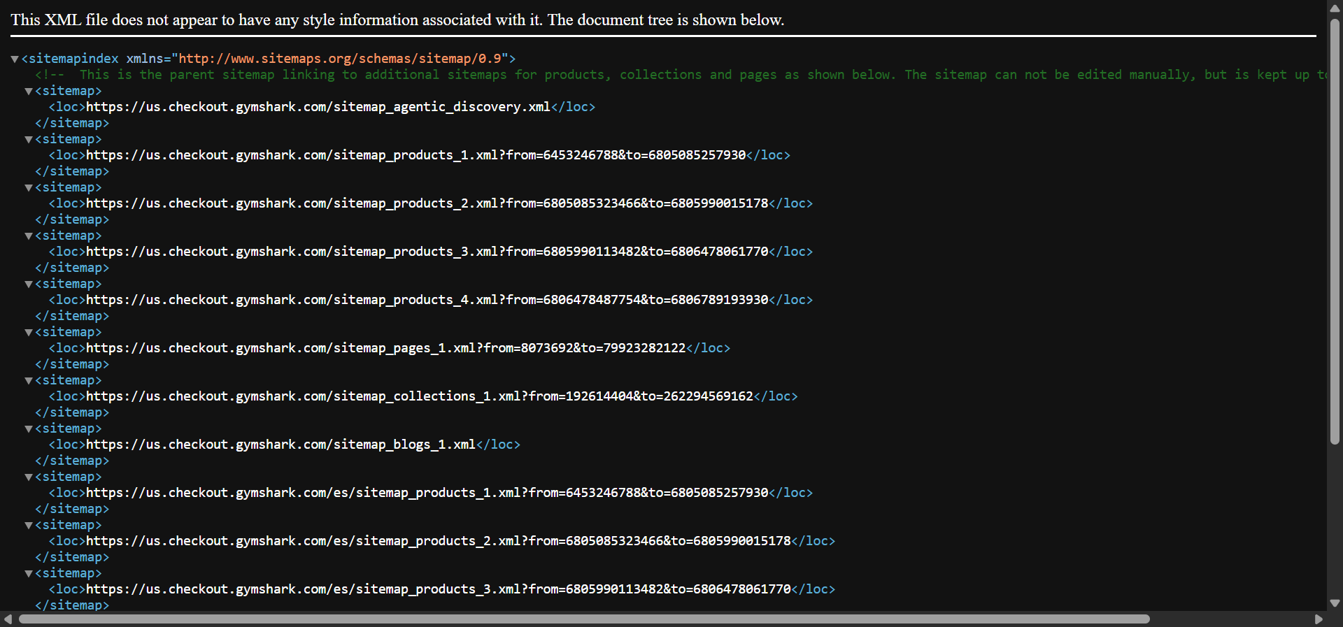 [Screenshot of an example XML sitemap opened in a browser]