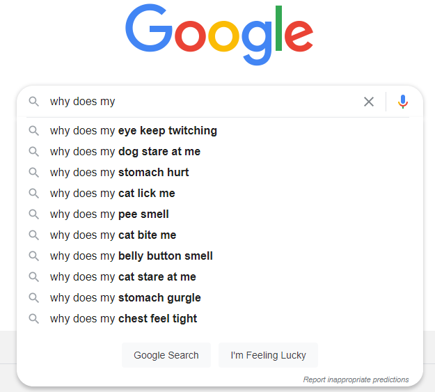 Google search bar with &ldquo;how to&rdquo; typed in and the autocomplete dropdown showing populated query suggestions