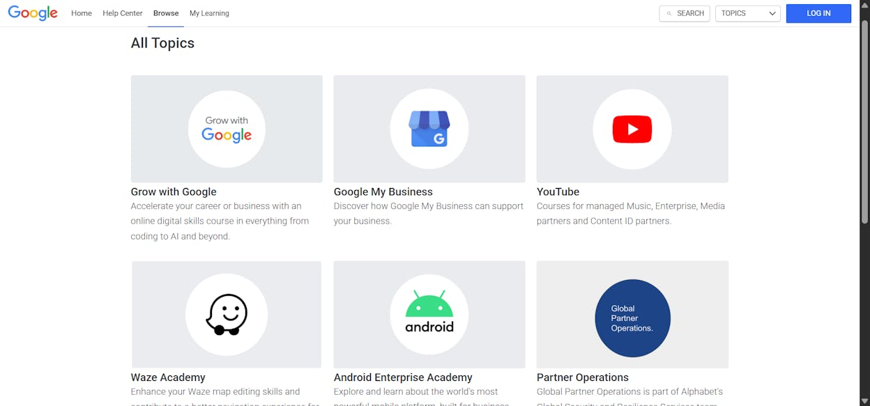 Skillshop Google Ads certifications page showing the six certification tracks side by side