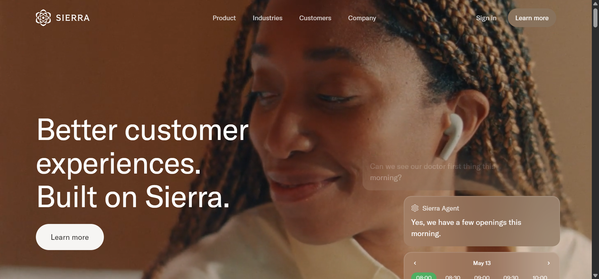 Sierra.ai homepage showing AI customer service agents