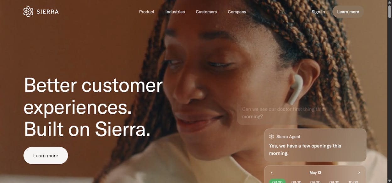 Sierra.ai homepage showing AI customer service agents