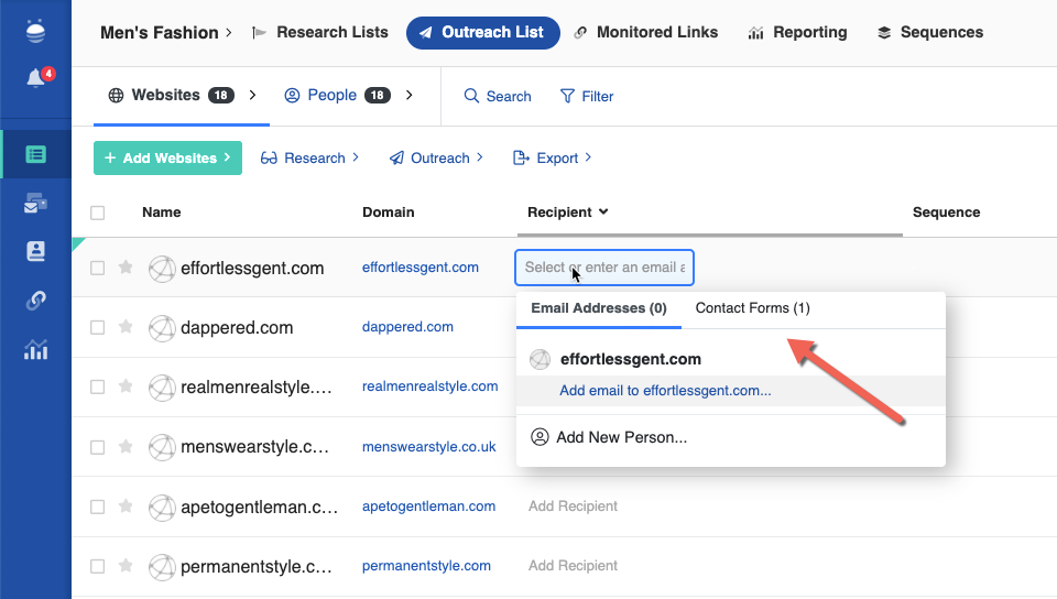 Buzzstream outreach pipeline showing prospects and reply status