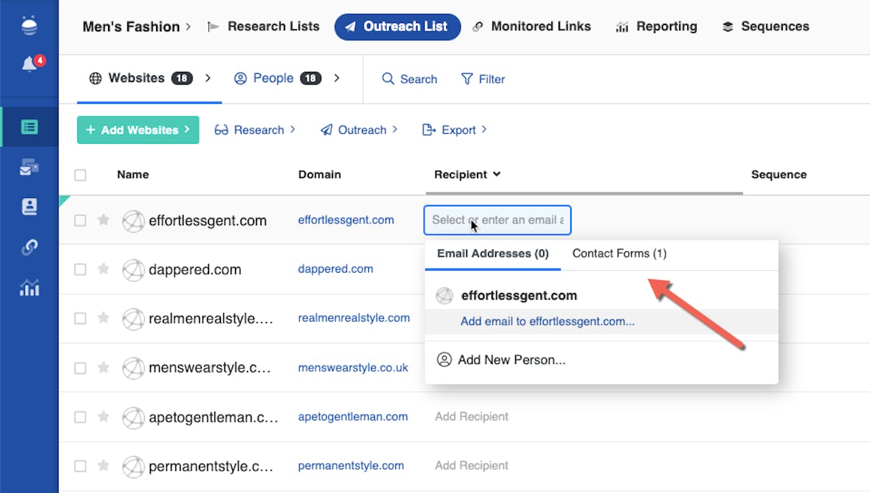 Buzzstream outreach pipeline showing prospects and reply status