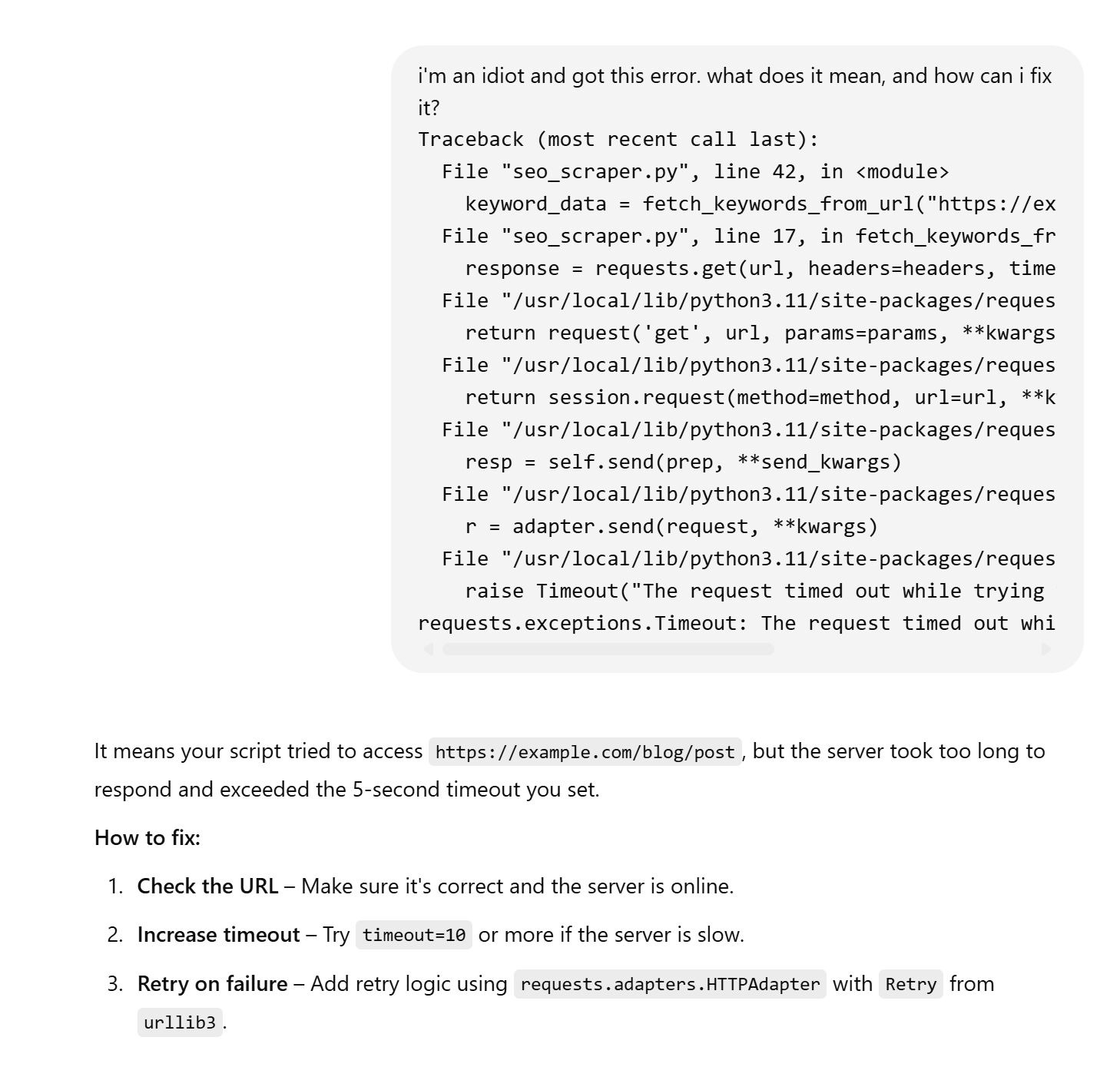 Colab notebook running an SEO Python script