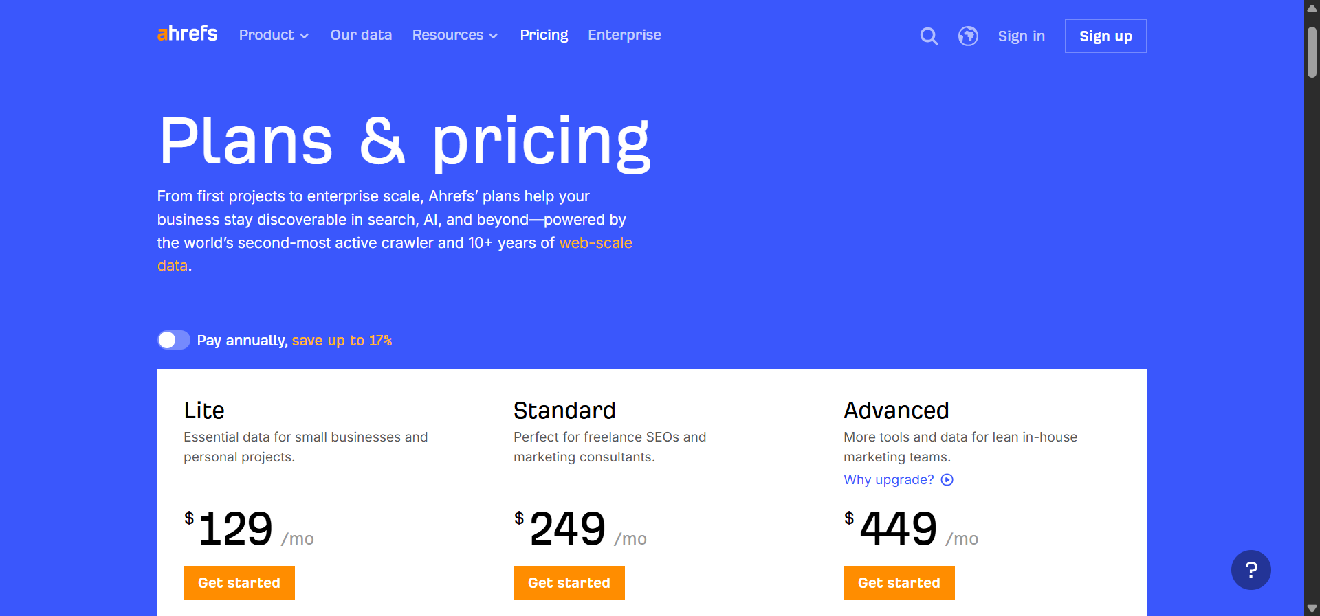 Ahrefs 2026 pricing at a glance